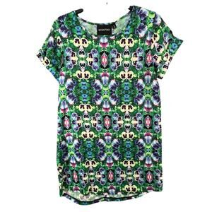 Minkpink Mini Dress Womens S Green Blue Floral Kaleidoscope Lightweight Cottage